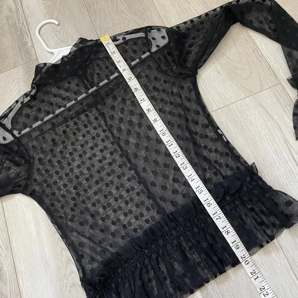 Zara Mesh Top swiss dot ruffle long sleeve womens Black (small) party dark witch - Image 5