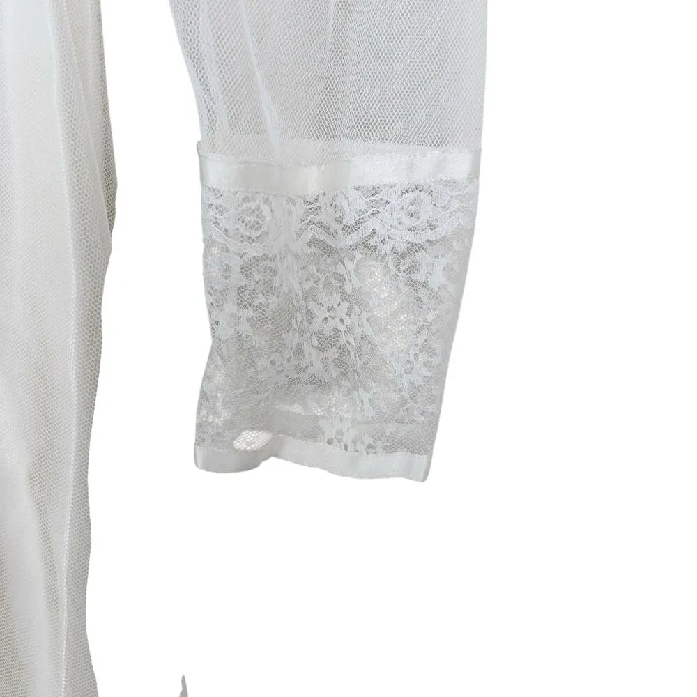 Vintage Lace Long Sleeve Peasant Prairie Wedding Dress Sz S White - Image 5