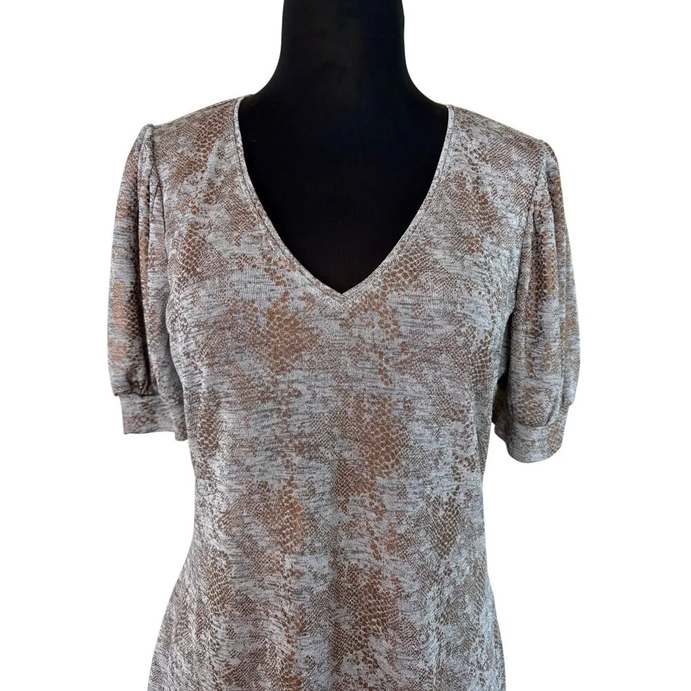 WHBM White House Black Market V Neck Stretch Bronze Multi Metallic Top - Image 2
