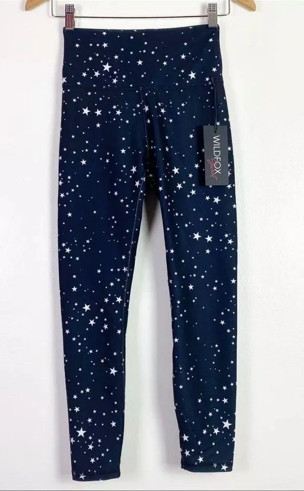 Wildfox Women's High Waist/Rise Black White Scattered Stars Printed 7/8 Leggings - Image 4