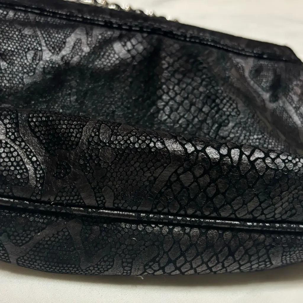 Chico’s Black Faux Leather/Suede Snakeskin Shoulder Bag Bead & Jewel Embellished - Image 6