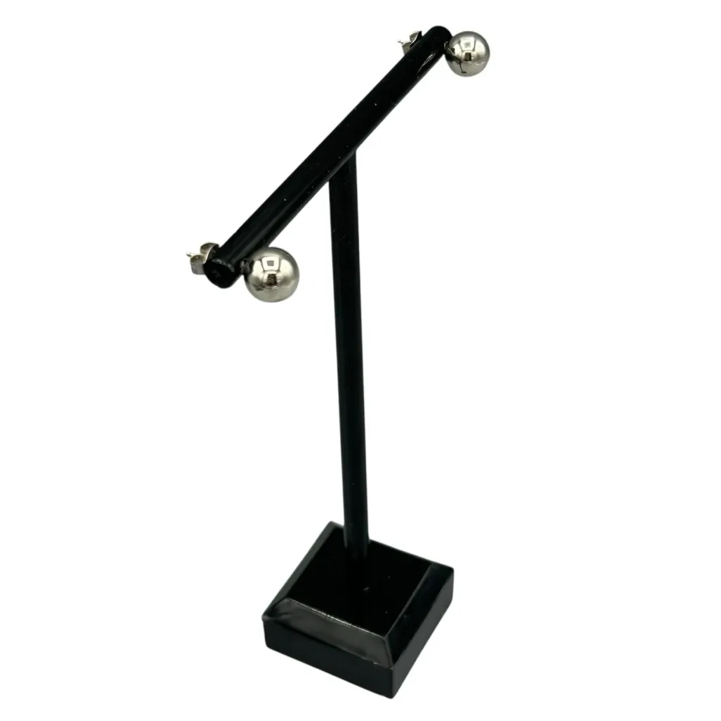 Silver Tone Ball Stud Earrings Magnetic Metal - Image 3