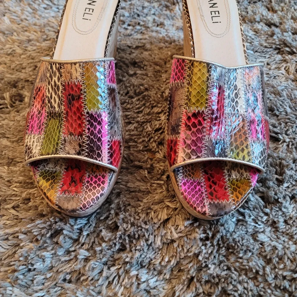 Van Eli Multicolor Patchwork Wedge Slide Sandals 6.5 Red - Image 5