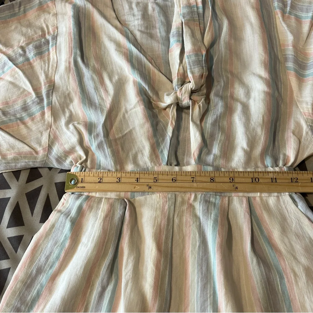 VICI Gauzy Pastel Striped Tie-Front Deep V Neck‎ Dolman Sleeve Romper Size XS - Image 11