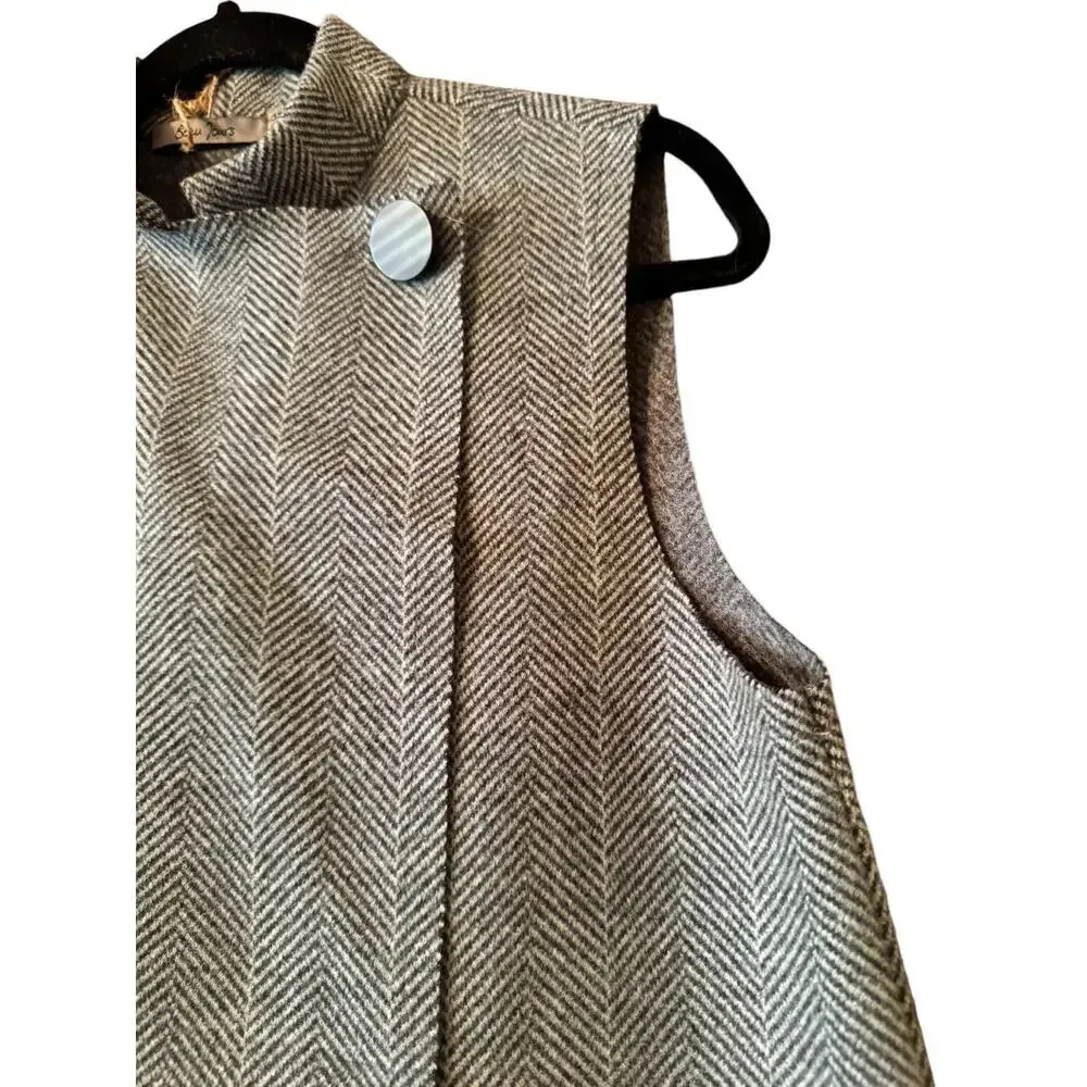 Beau Jours 100% Wool herringbone sleeveless vest/dress M unlined art to wear Black Size M - Image 2