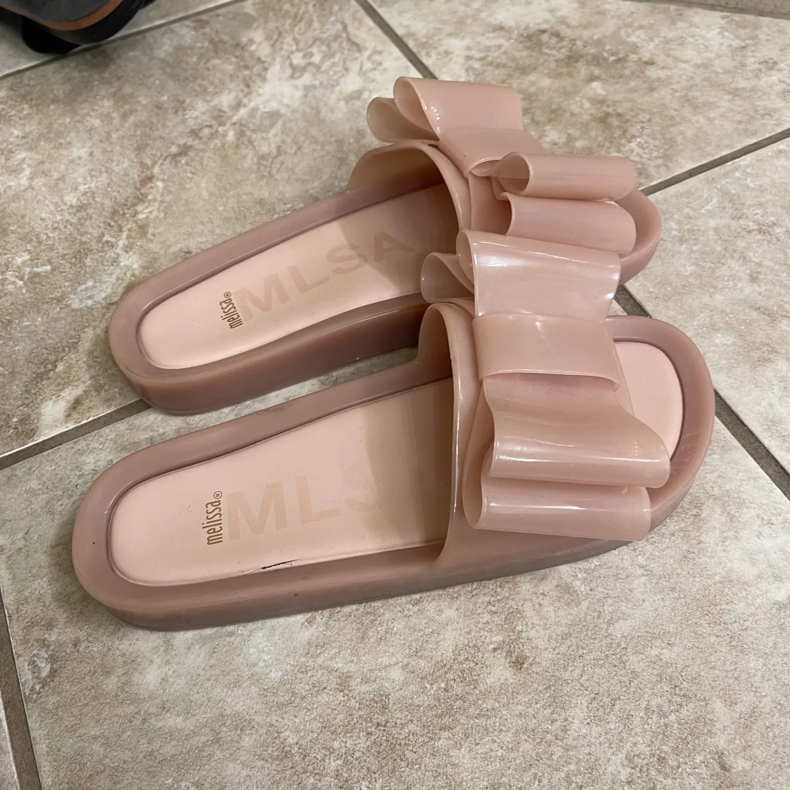 Melissa babe Sweet Love Bow Slide Sandals Women's Size 9 Pink Jelly Bow Flats - Image 3