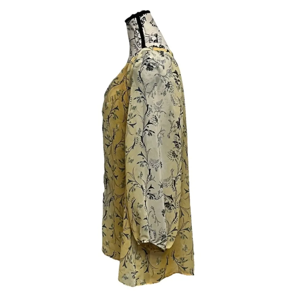 Style & Co Butter Yellow Sheer Floral Paisley Tunic Blouse XL | Boho Coastal - Image 4