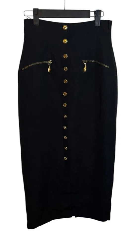Vertigo Paris Vintage High Waisted Gold Button Down Pencil Skirt - Image 1