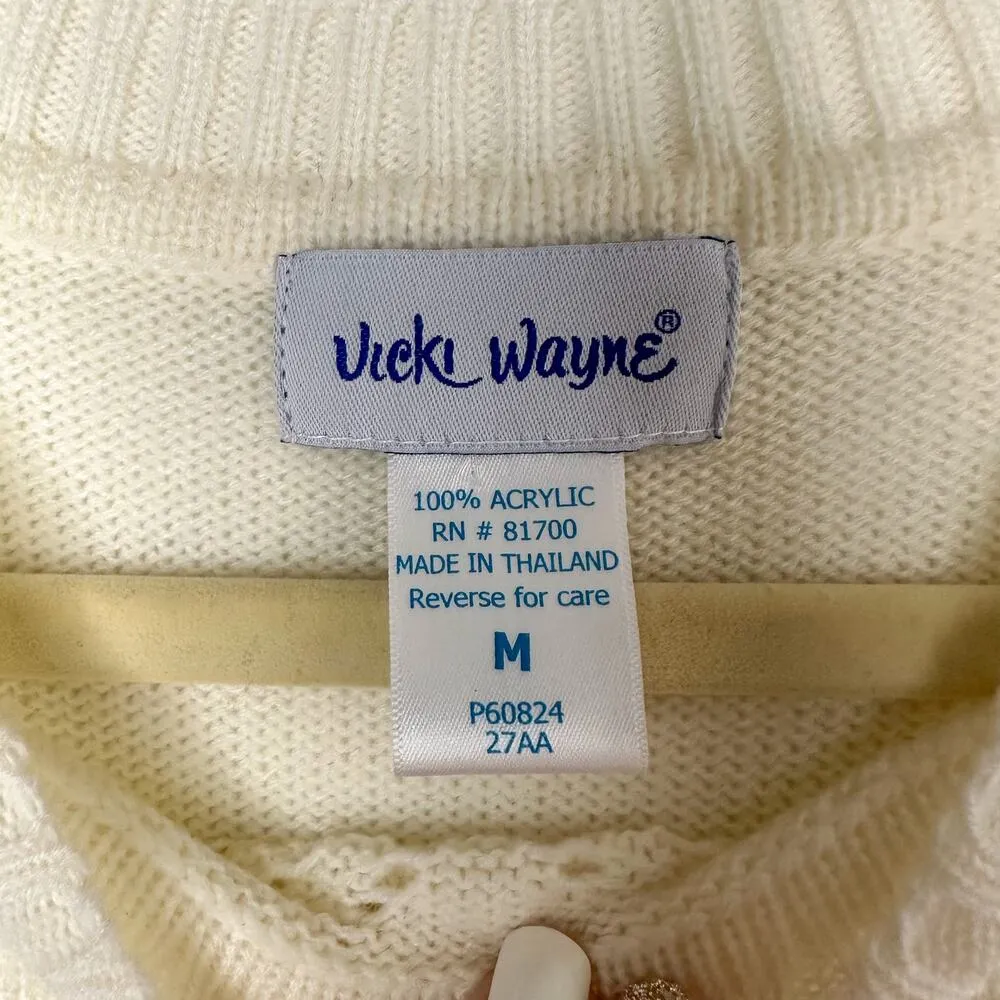 Vicki Wayne Vintage Sweater Short Sleeve Ivory Medium Grannycore - Image 3