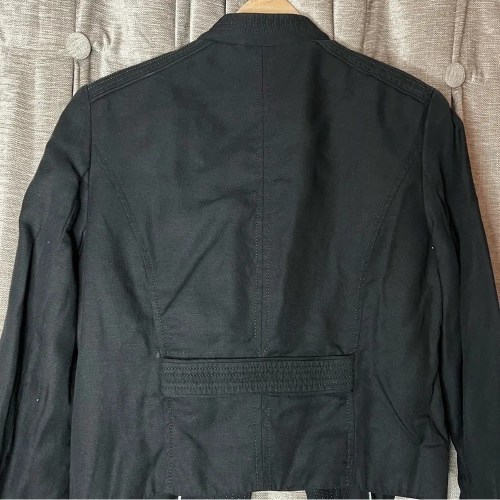 White House Black Market Black Linen Blend Cropped Sleeve Open Blazer Size 8 - Image 14