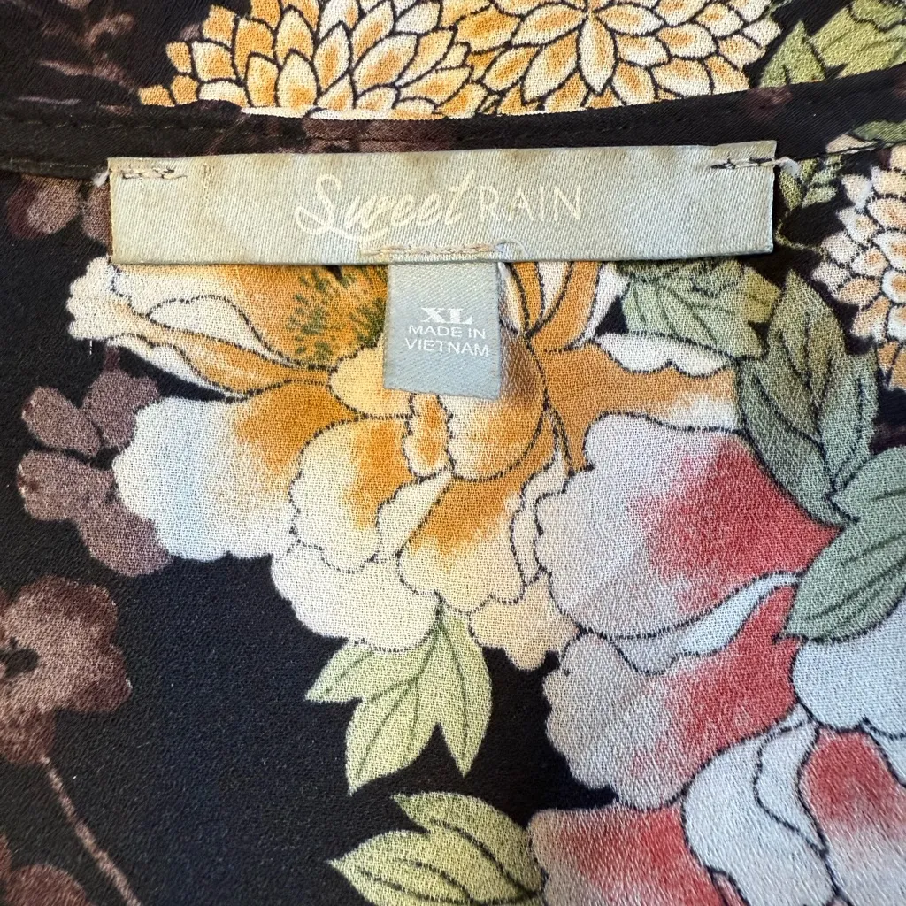 💚Sweet Rain Black Floral Sheer Blouse - Image 2