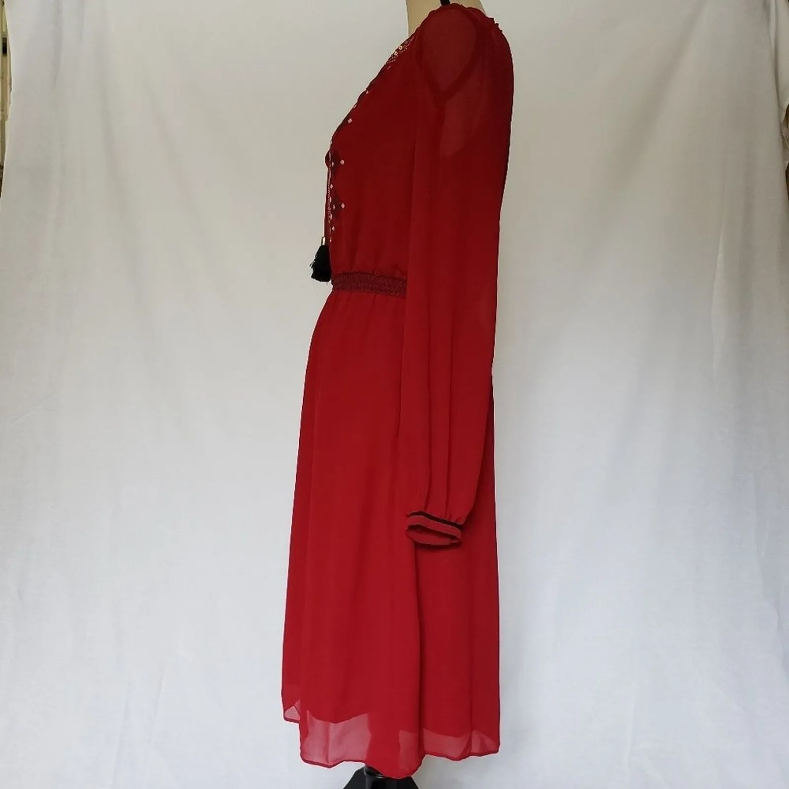 Altuzarra x Target Womens Boho Peasant Dress Sz 2 Embroide Indie Sequins Cottage Red - Image 4