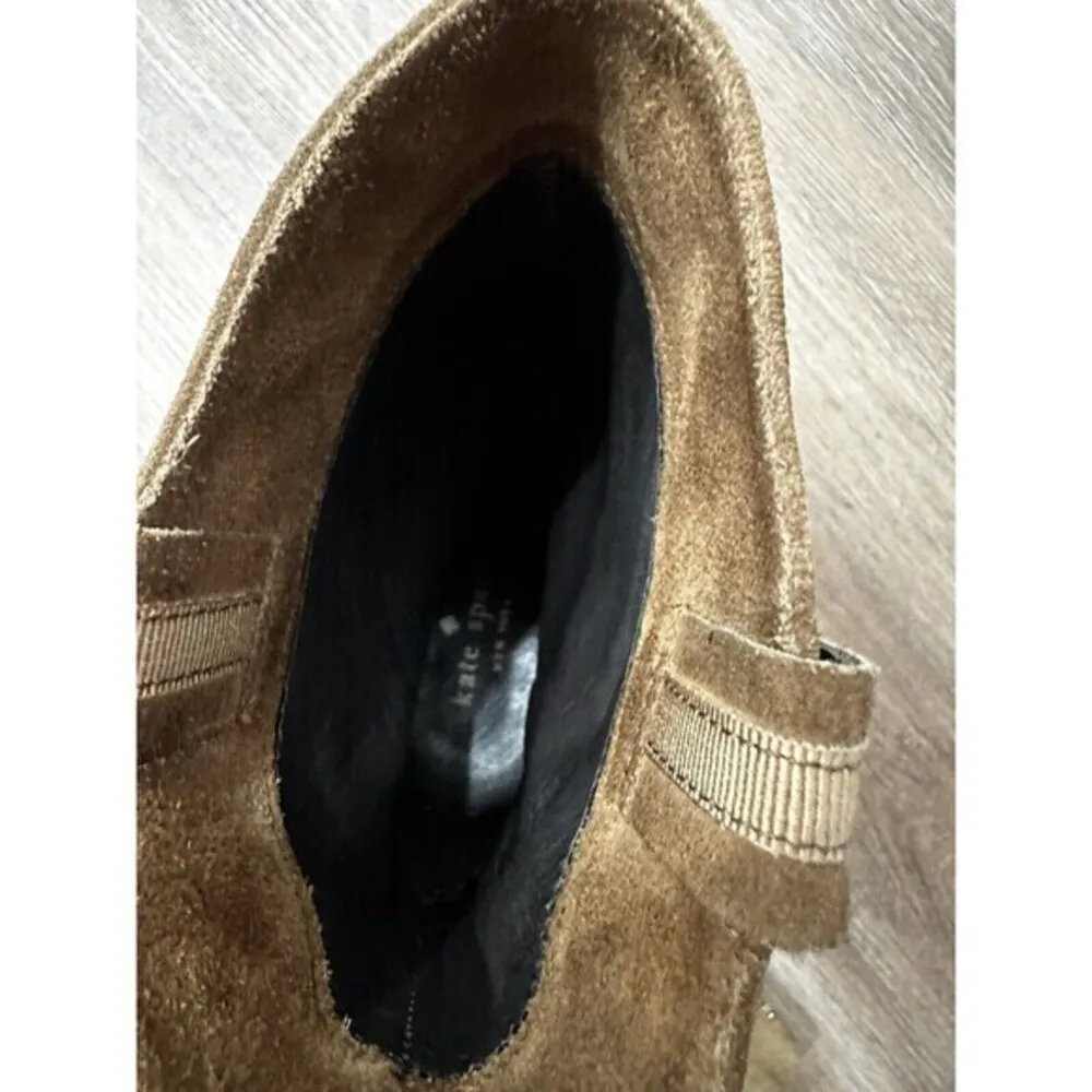 KATE SPADE New York BAISE bootie SIZE 9 M Block Heel Suede Leather Tobacco Brown - Image 13