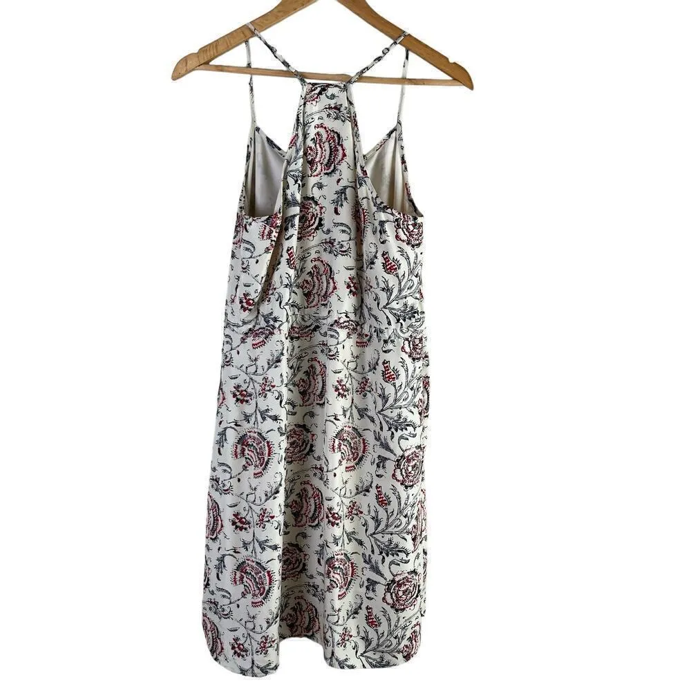 Madewell 100% Silk Floral Dress Waist‎ Tie with Pockets Cream Gray Red, Size 4 - Image 10