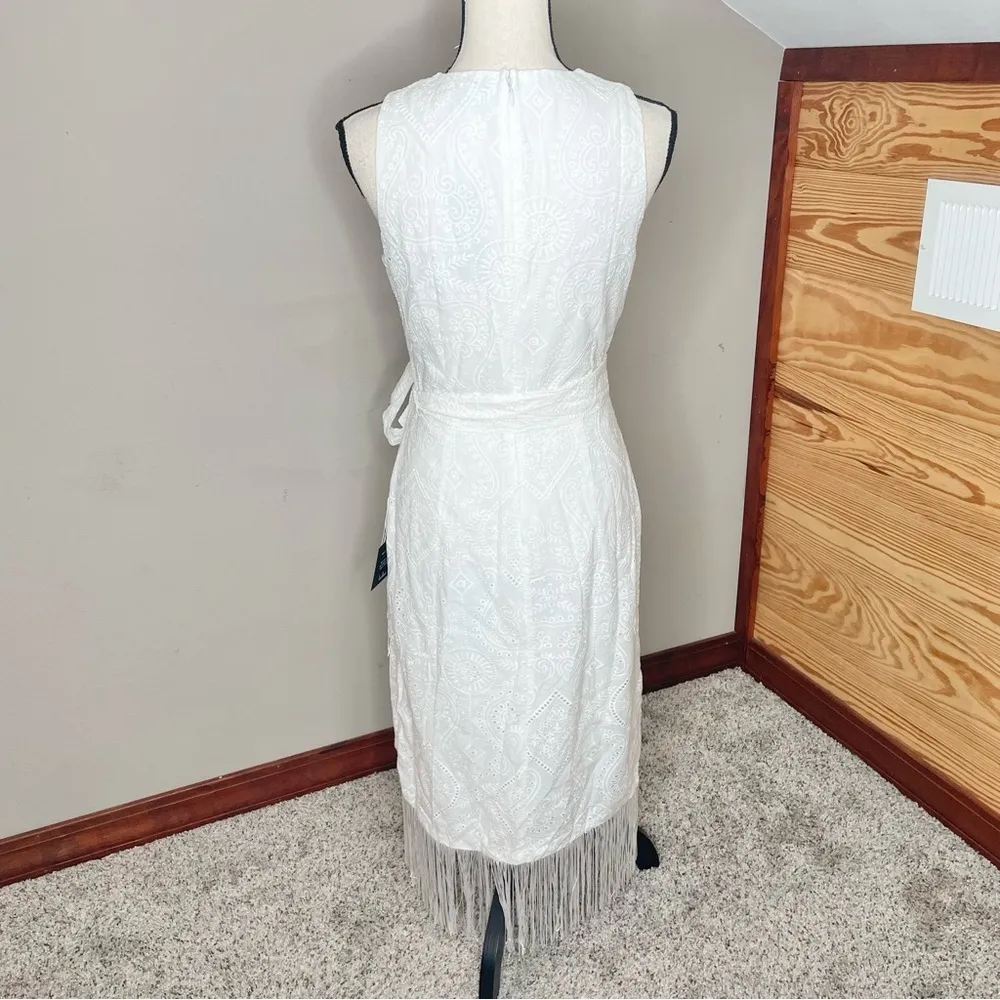 Lulus Always Ravishing White Cotton Eyelet Fringe Tulip Midi Dress Medium NWT - Image 3