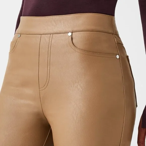 SPANX Leather Like Straight Leg Tan Pants - Image 3