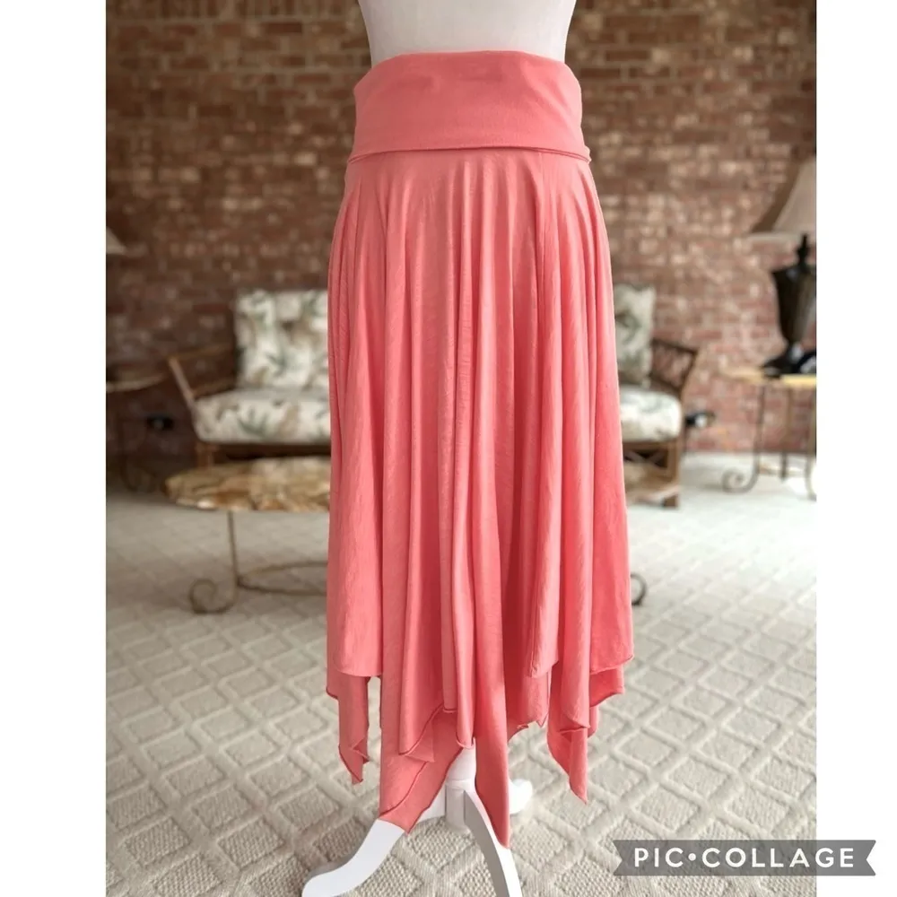 Fresh Laundry Skirt Hankerchief Midi Sharkbite Knit Coral Peach XS Boho Party Orange - Image 2
