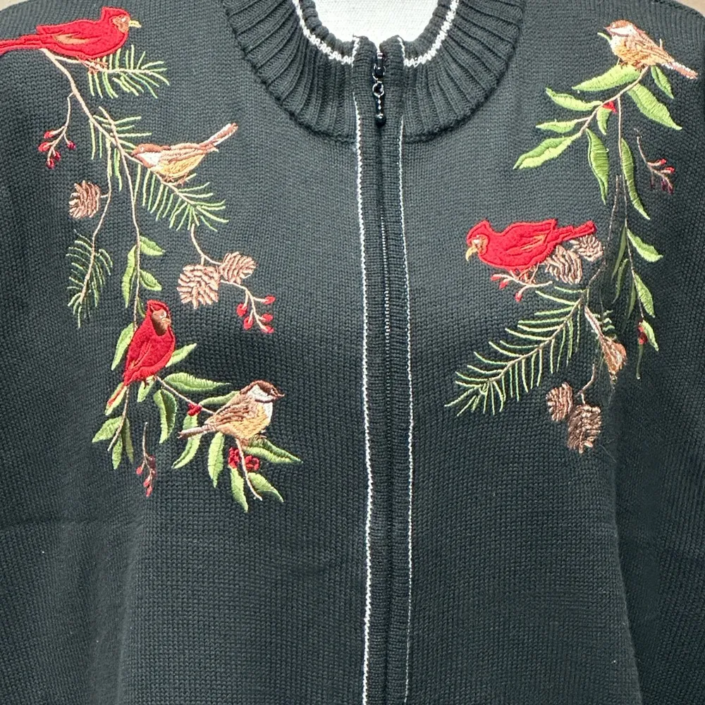 Southern Lady Embroidered Christmas Cardinal Birds Pine Bough Sweater Vest Sz 2X Black - Image 6