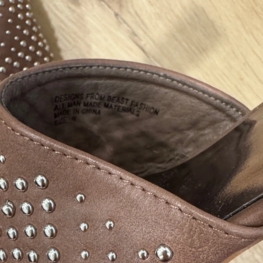 BEAST FASHION Brown Studded Mules - Image 6