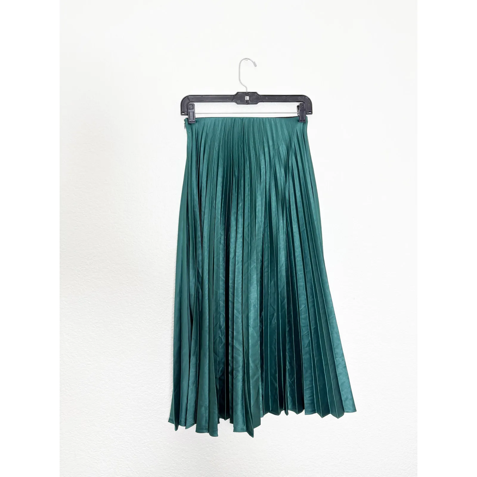 Zara Emerald Green Pleated Midi Skirt Size XS High Rise Chic Preppy Minimalist - Image 13