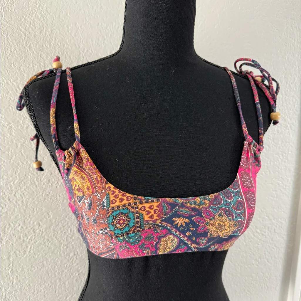 NEW $98 Revolve House Harlow 1960 Indra Multicolor Patchwork Boho Bikini Top XS Red - Image 3