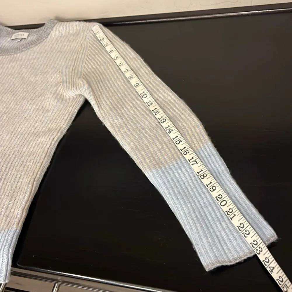 Kinross Cashmere ribbed knit pullover sweater, colorblock pastel colors, Sz L Gray Size L - Image 8