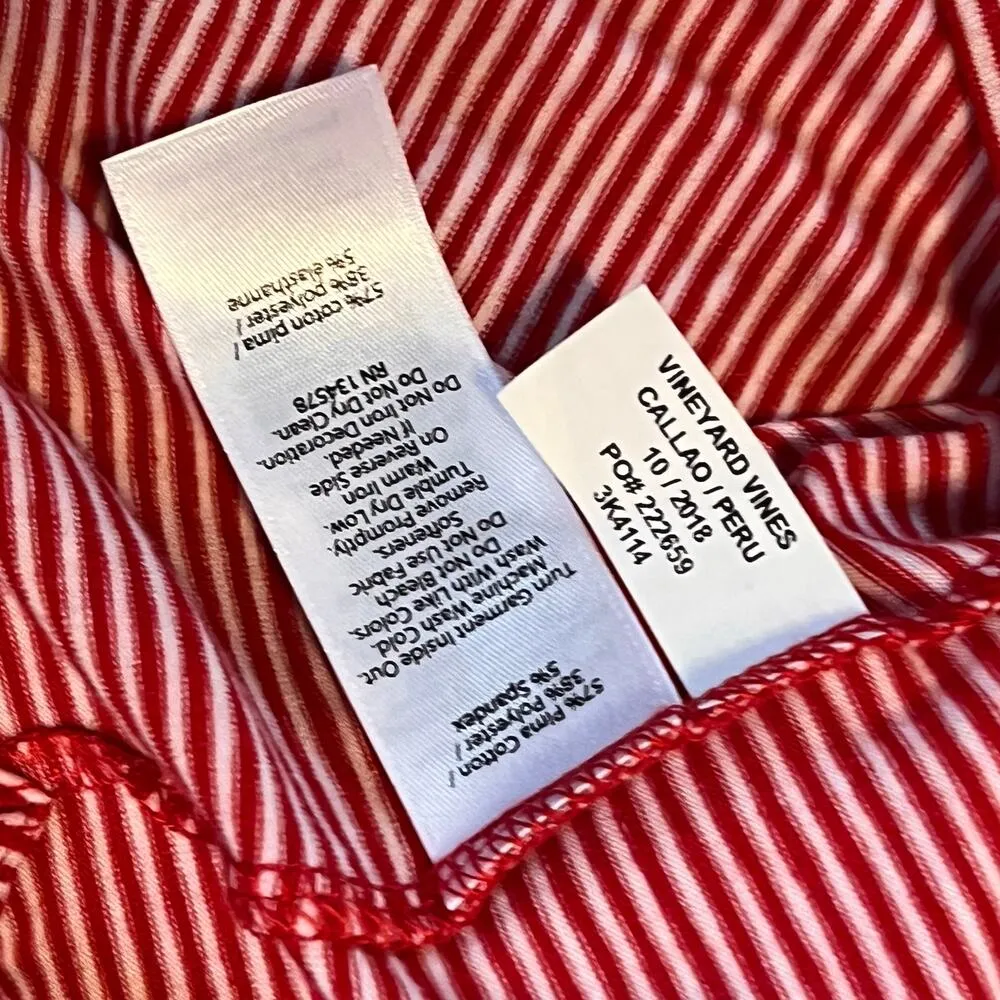 Vineyard Vines Women's Edgartown Polo Red & White Striped Long Sleeve. Size M - Image 6