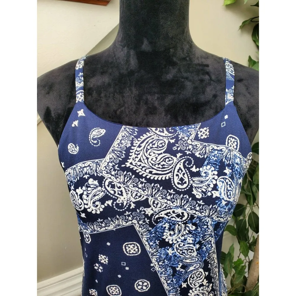 Emma & Michelle Women Blue Polyester Round Neck Sleeveless Knee Length Dress XL - Image 5