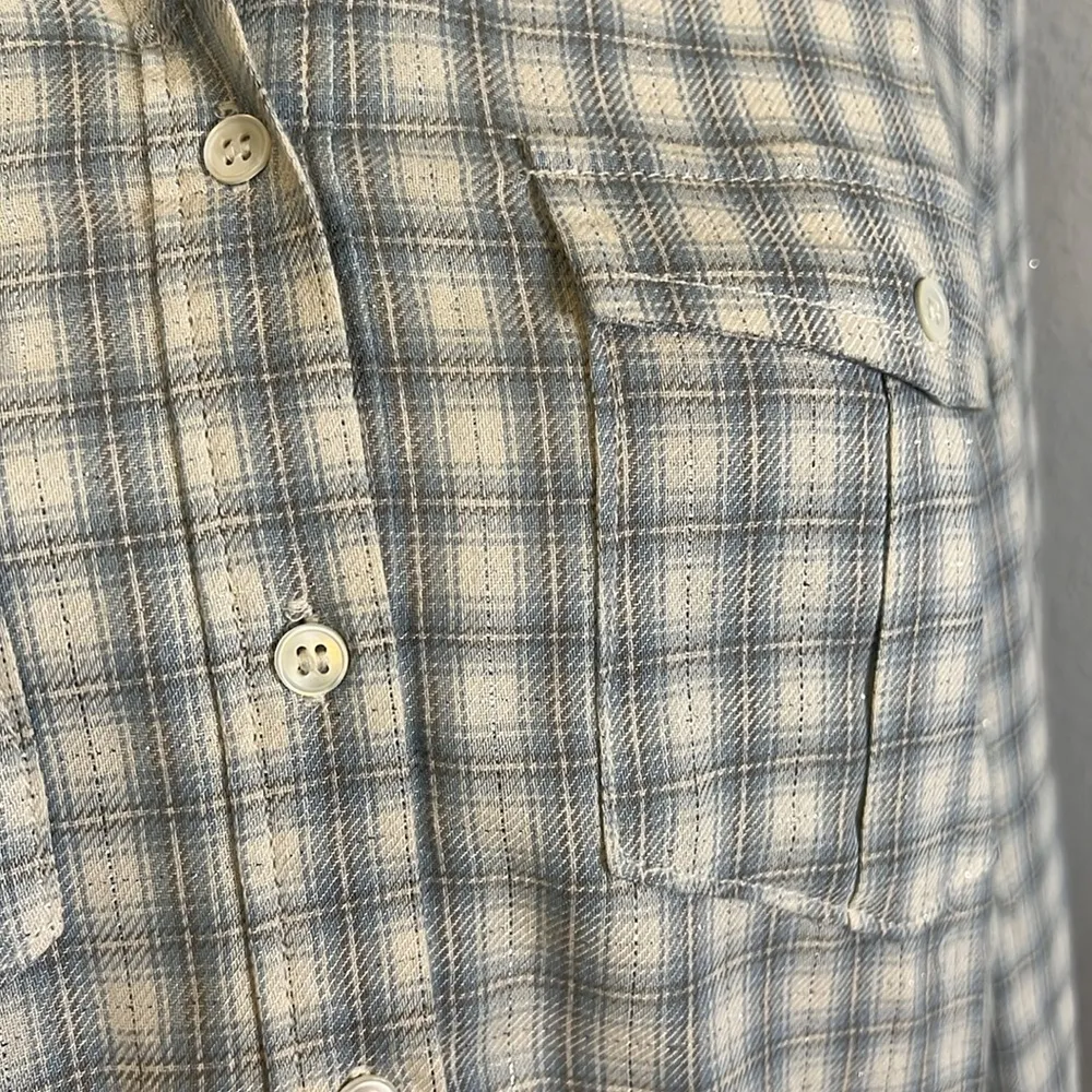 Paige Button Down Shirt Blue/Gray/Silver Plaid Size XS - Image 2