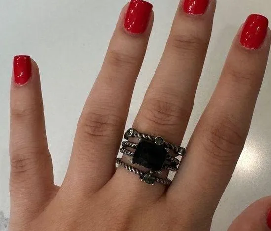 Set of 3 Rings Gunmetal Black Stone - Image 2