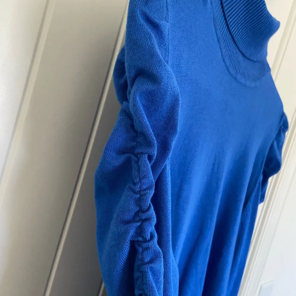 Vintage Joseph A women’s‎ blue turtleneck ruched sleeve sweater petite large - Image 3