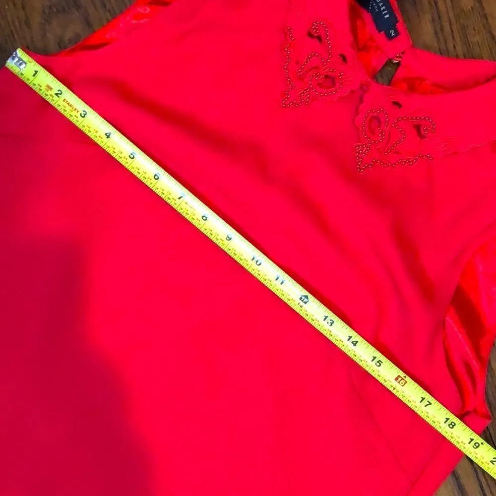 TED BAKER LONDON Red Sleeveless Holiday Dress Keyhole Accent On Back Sz 2 - Image 2