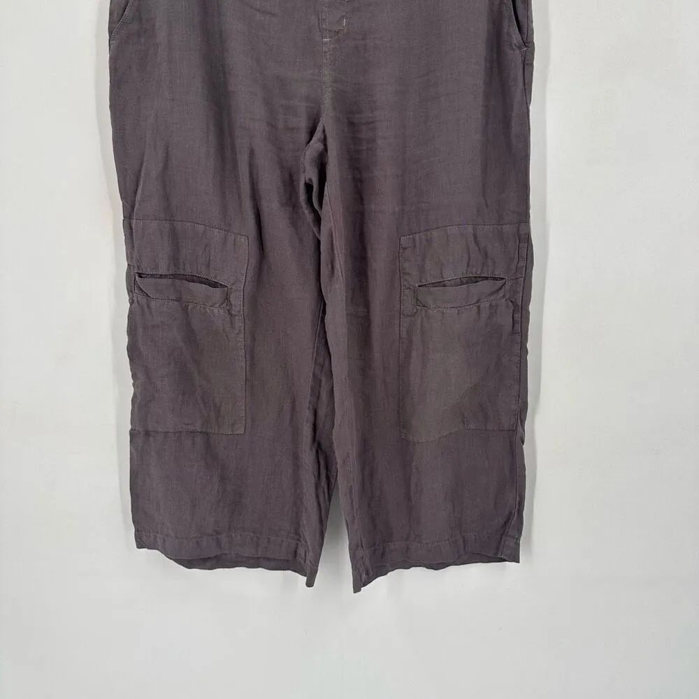 Fresh Produce‎ Gray Cargo Pull On Linen Pants Medium Hi Rise Cropped - Image 2