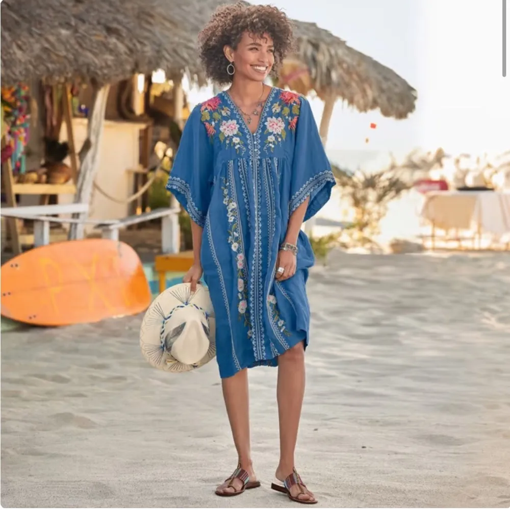 Johnny Was Nalina Kimono Blue Dress Floral Embroidered Extra Small XS - Image 4