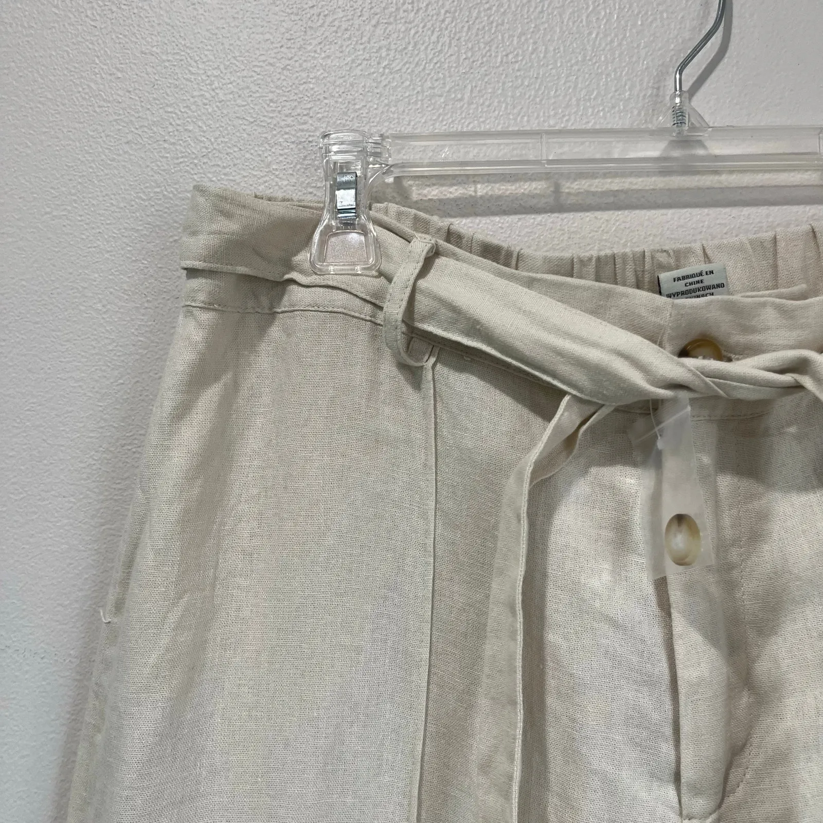 Joie Linen Blend Tie Waist Cropped Pants Wide Leg Beige NWOT Women’s XL - Image 4