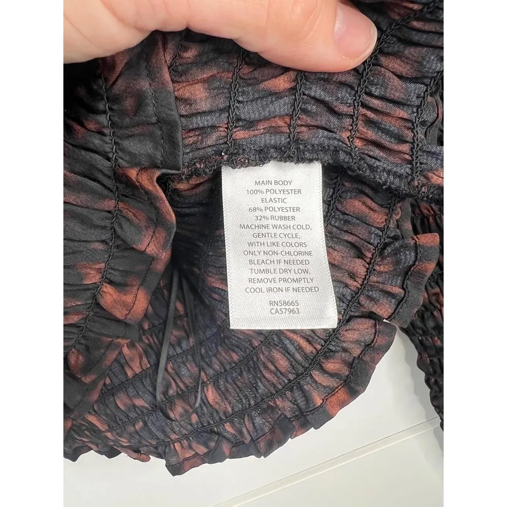 Open Edit Black Brown Ruche Smocked Long Sleeve Scoop Neck Crop Top Sz S - Image 8