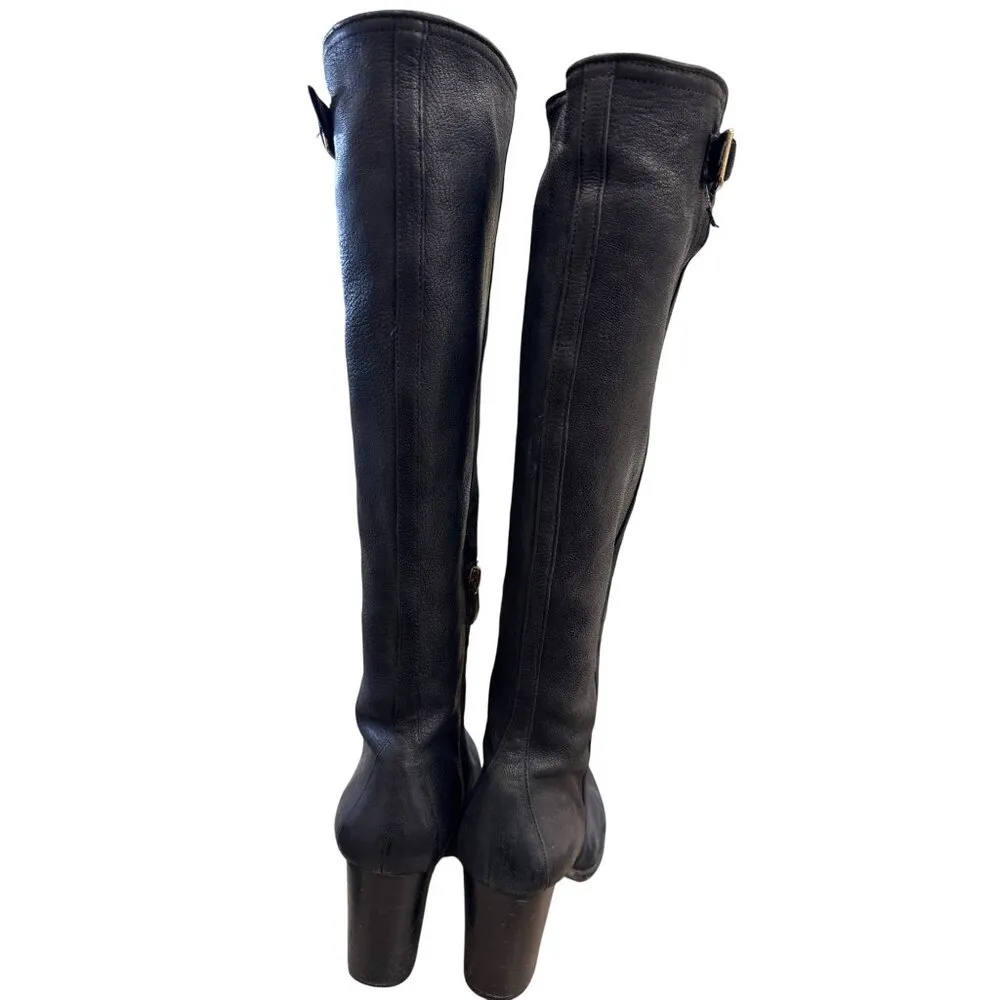 Vince Camuto Womens Black Leather & Suede Knee Boots Size 6B SKU 7172 - Image 6