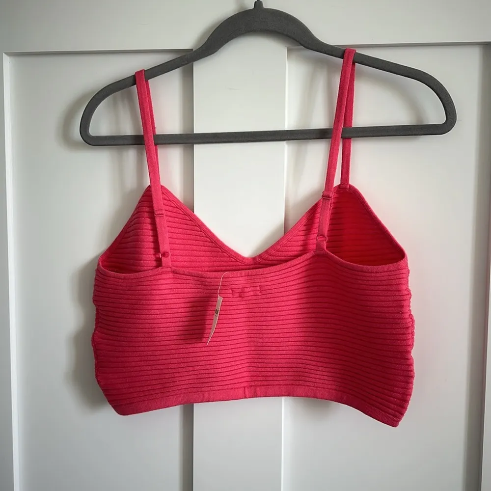 Aerie Women's L Texture Rib Knit Crop Top Hot Pink Corset Style TikTok Viral New - Image 4