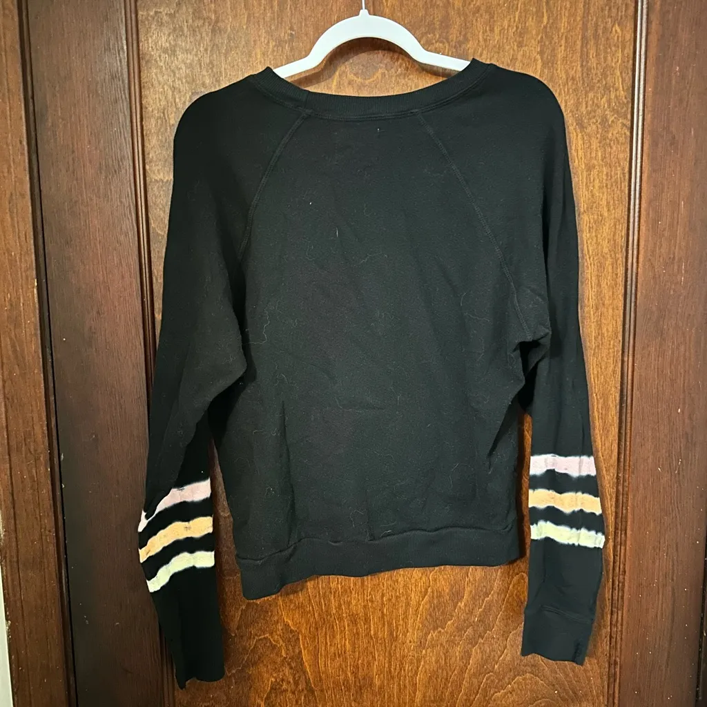 Electric & Rose Black Sweatshirt with Rainbow Stripe Sleeves XS - Image 4