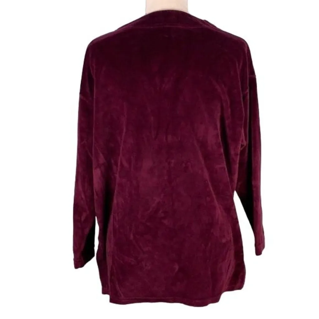 Tweeds Oversized Velour Velvet Sweater S Maroon Red Long Sleeve Round Neck - Image 3