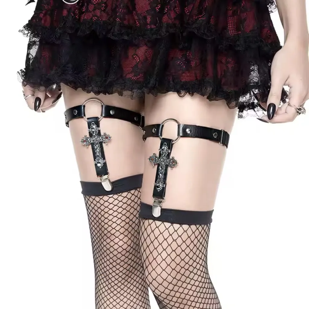 Black Gothic Leg Garters - Image 4