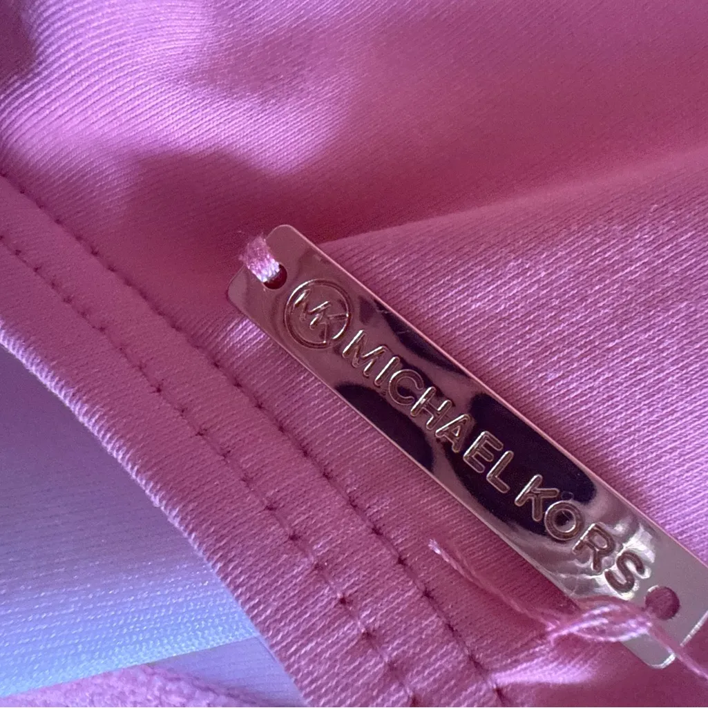 Michael Kors Pink Ruffle Swimsuit Built in Shelf Bra Padded Cups Off Shoulder 6 - Image 12