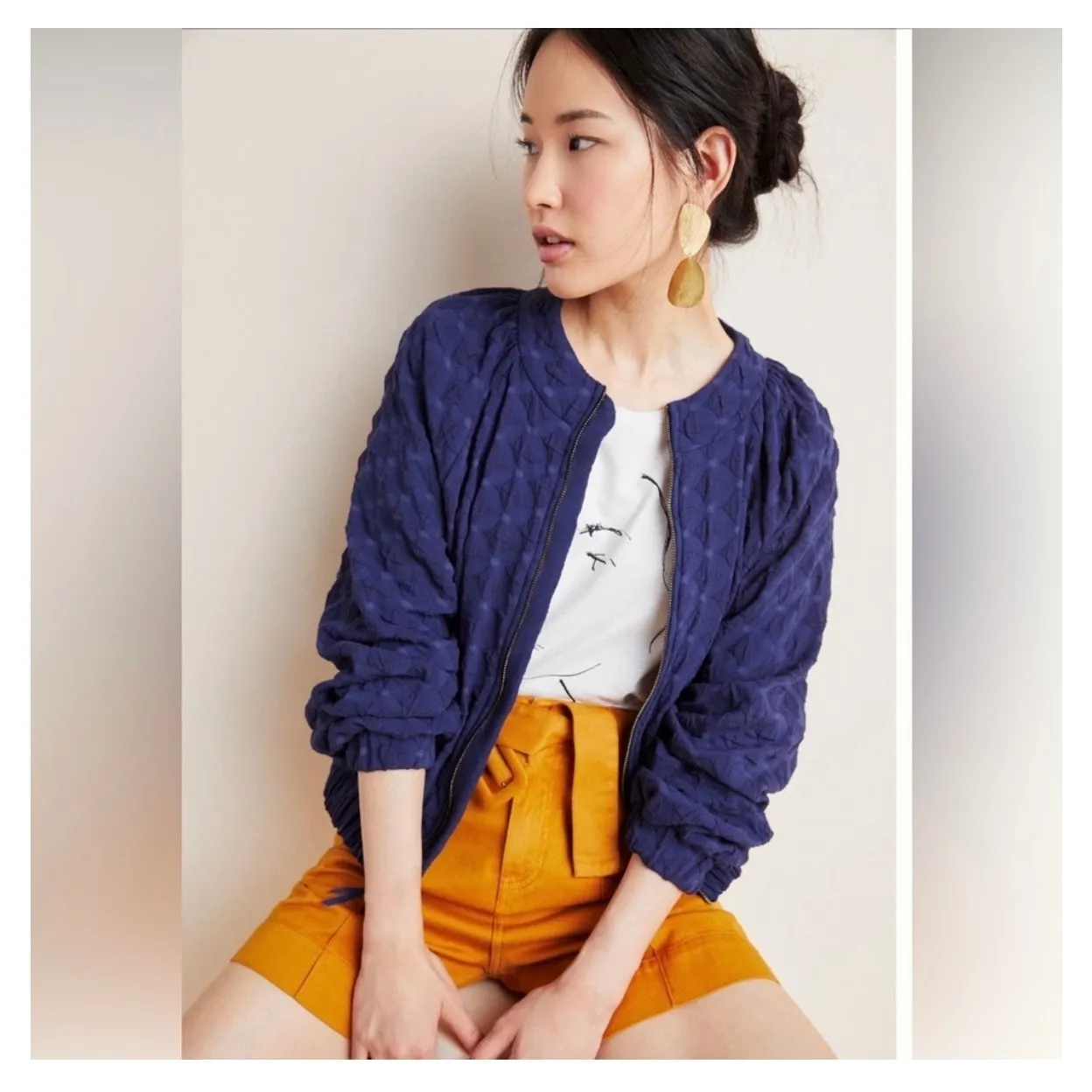 Anthropologie  Amadi Textured Bomber Jacket Medium Zip Up Oversize Minimalist - Image 3