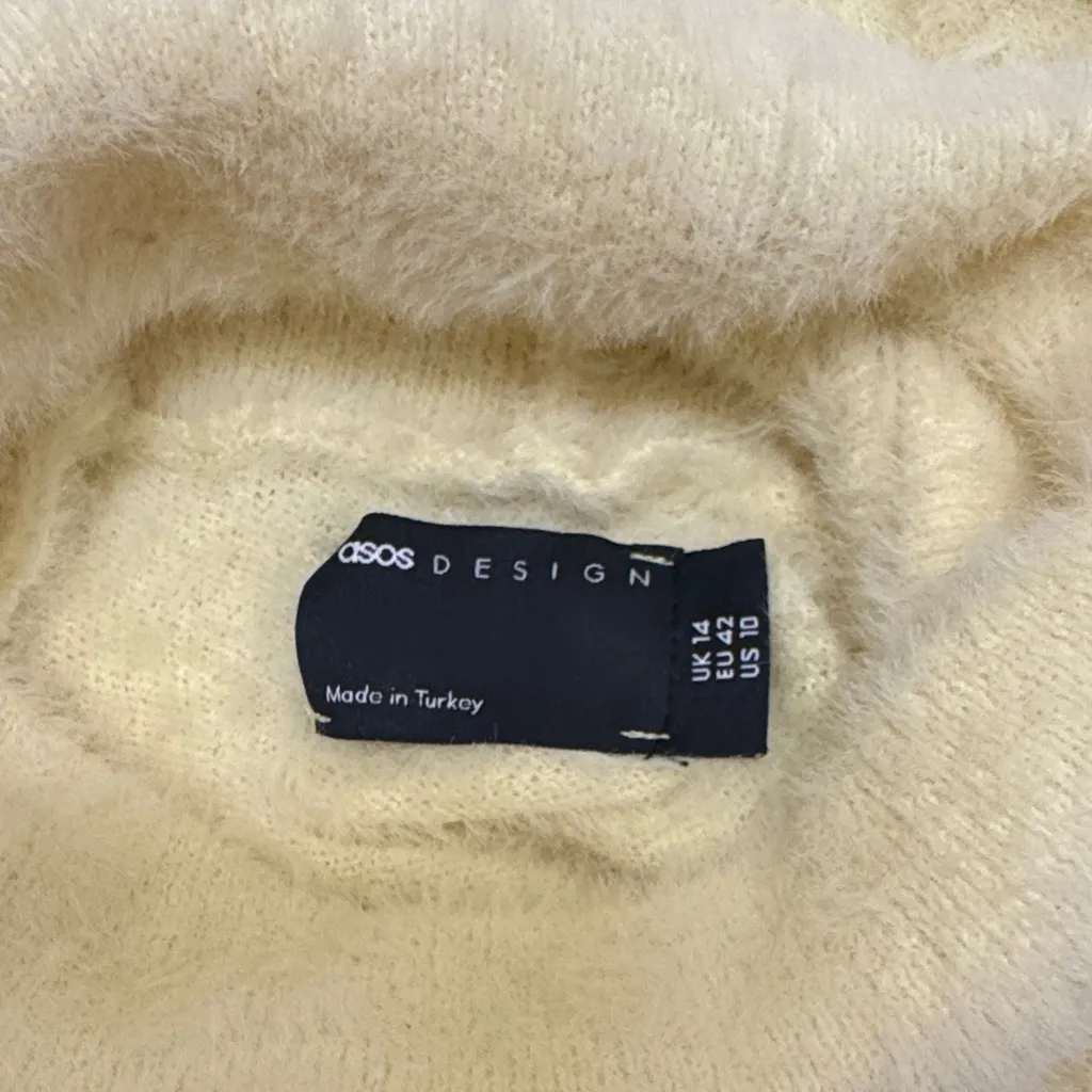 ASOS Design Size 10 Butter Yellow Soft Turtleneck Sweater Asymmetrical Cutout - Image 5