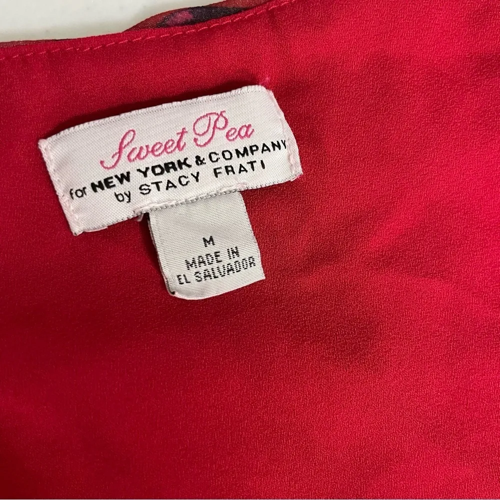 New York Company Sweet Pea Red Floral Cap Sleeve Wrap Dress Size Medium - Image 9