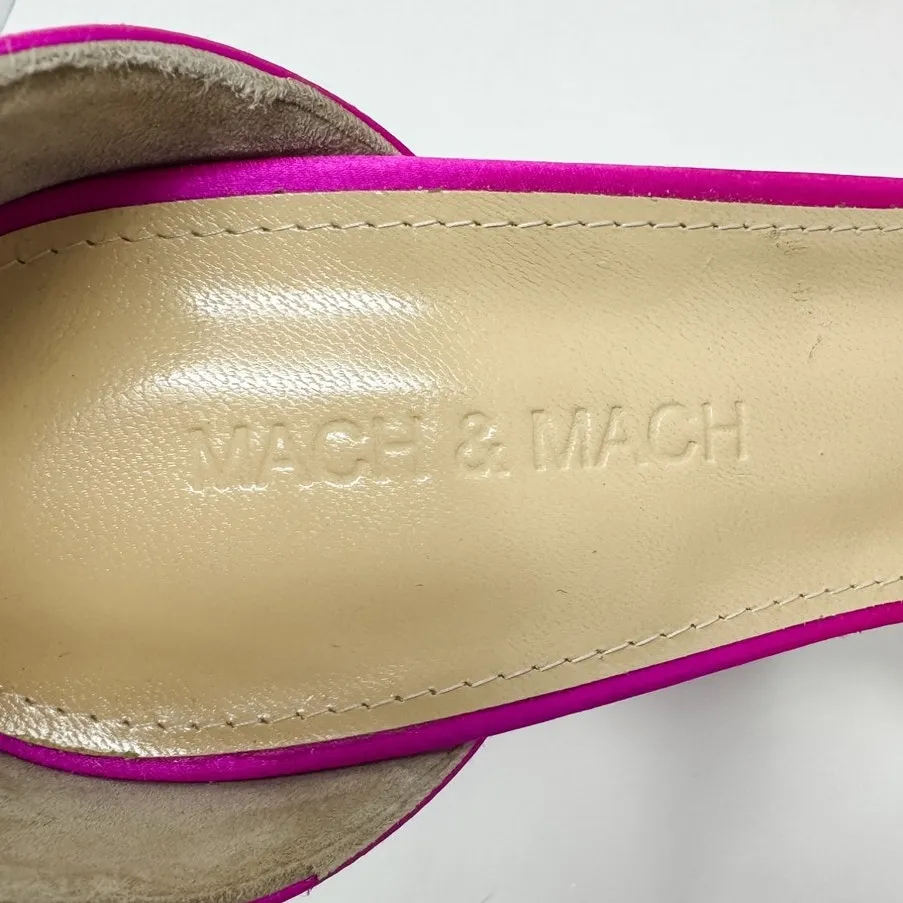 Mach & Mach Satin Crystal Bow Chain Platform Pumps Block Heel Hot Pink Size 40 - Image 15