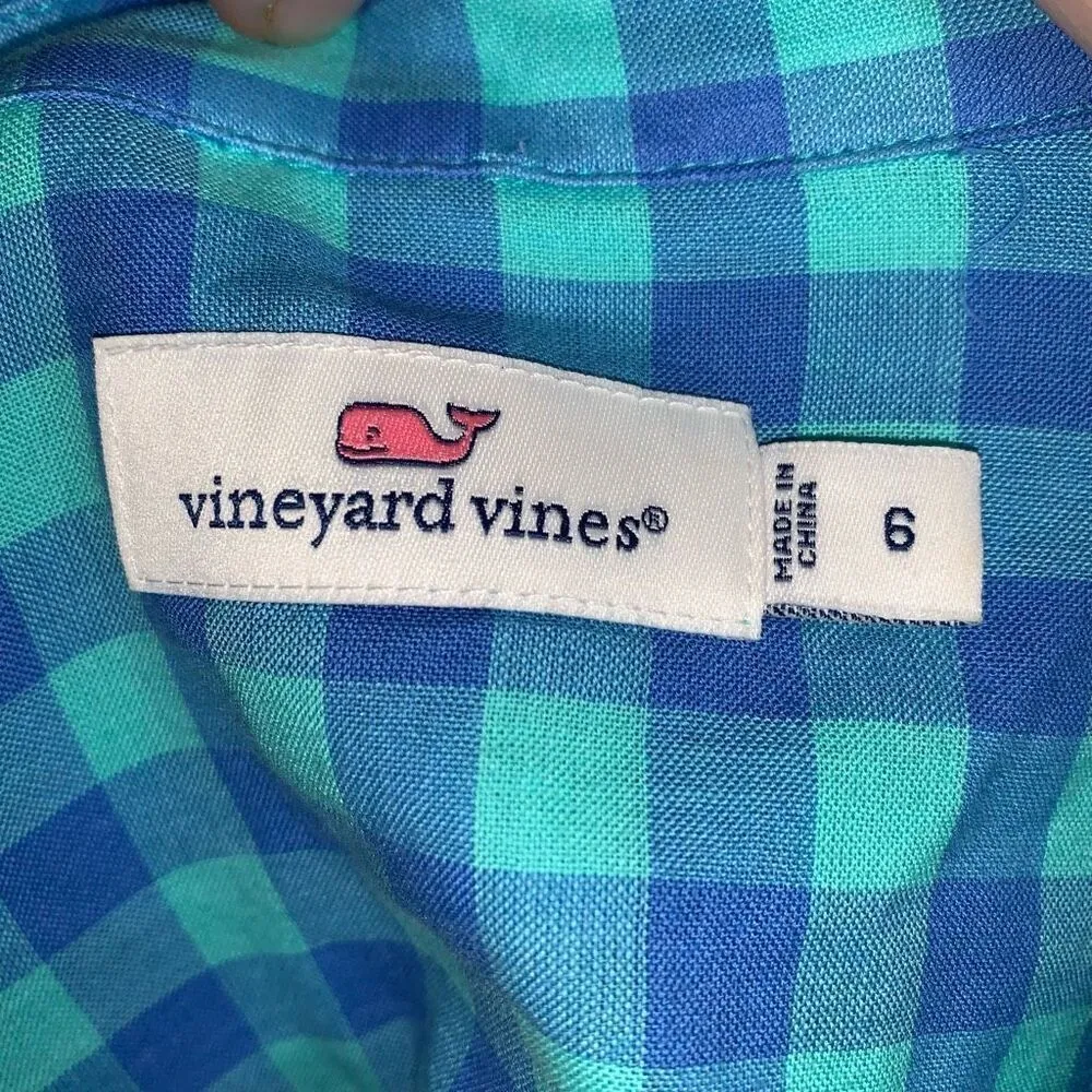 Vineyard Vines blue & teal checked split neck long sleeve 6 shirt - Image 3