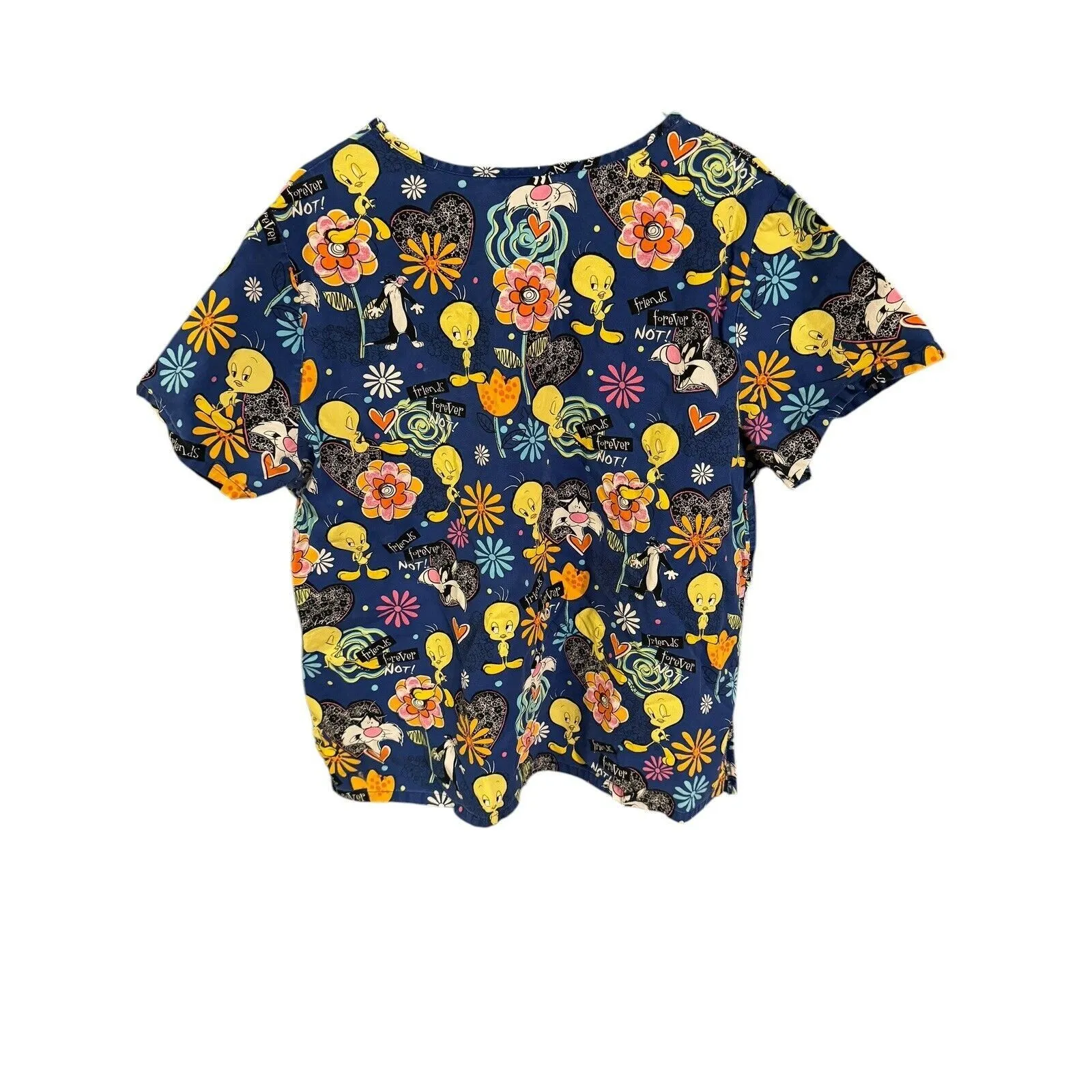 Looney Tunes Tweety Bird & Sylvester Scrub Top Women’s Size XL Blue V-Neck - Image 2