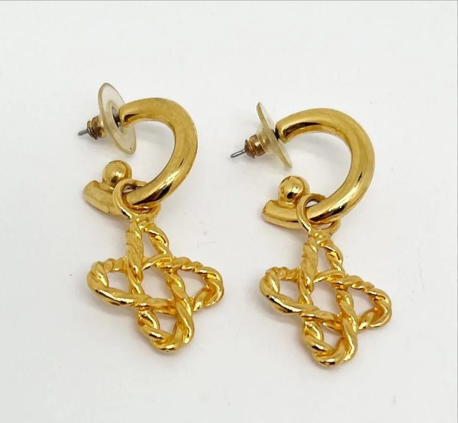 Lot of 2 Pairs Vintage 90s Gold Tone Dangle Drop Earrings Pierced - Image 2