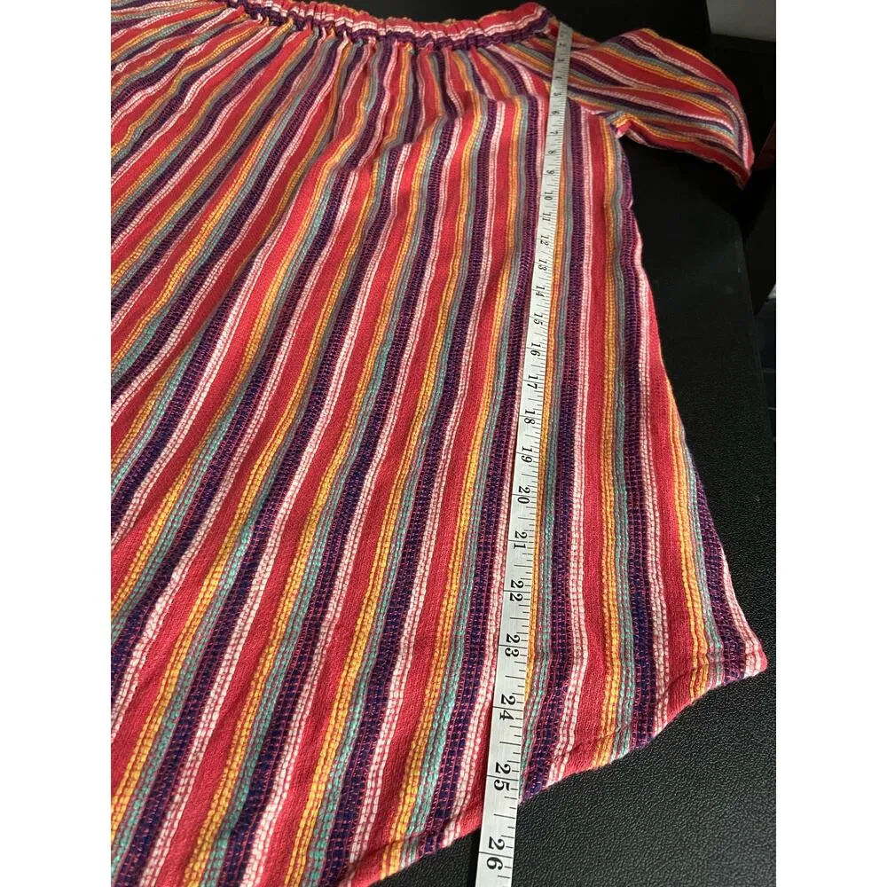 Ripcurl Off Shoulder Mini Dress Women XS Elbow Tie Sleeves Rainbow Stripe - Image 8